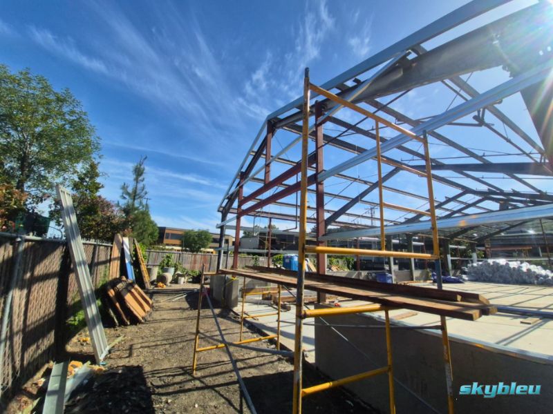 Commercial roof replacement in progress – steel frame construction San Rafael CA