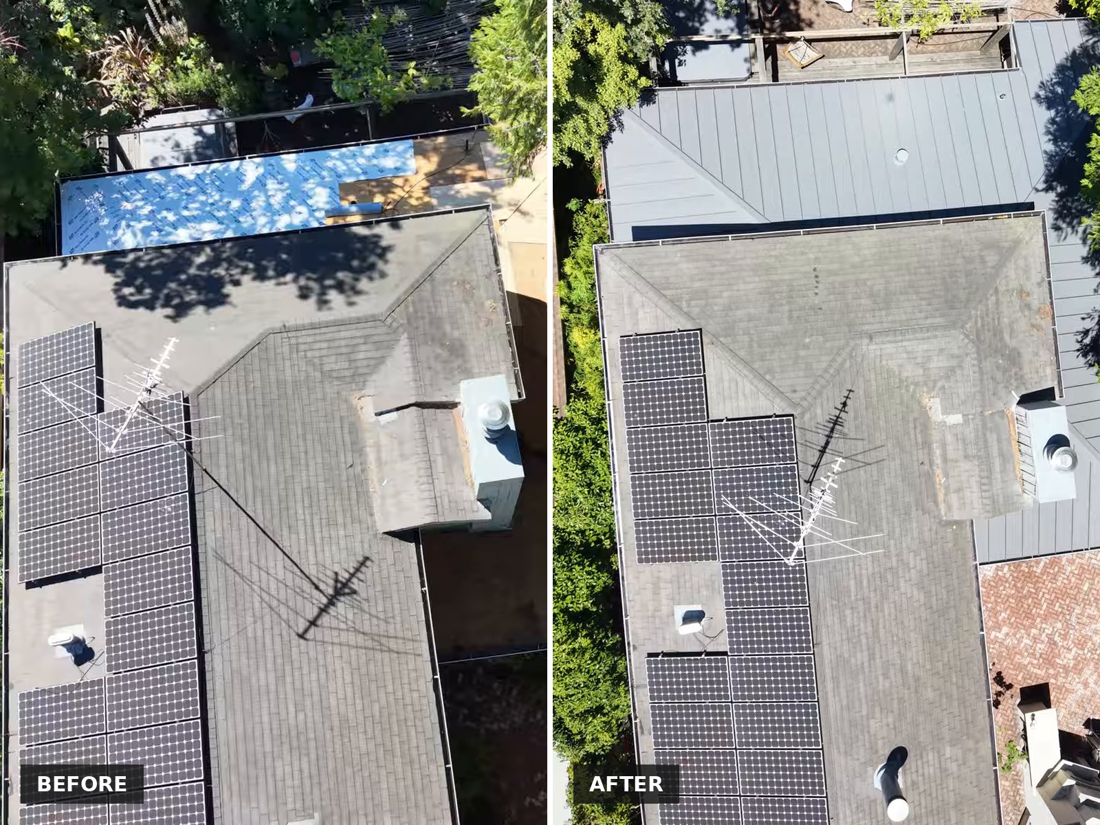 From Blue Tarp to Standing Seam: A Metal Roof in Menlo Park
